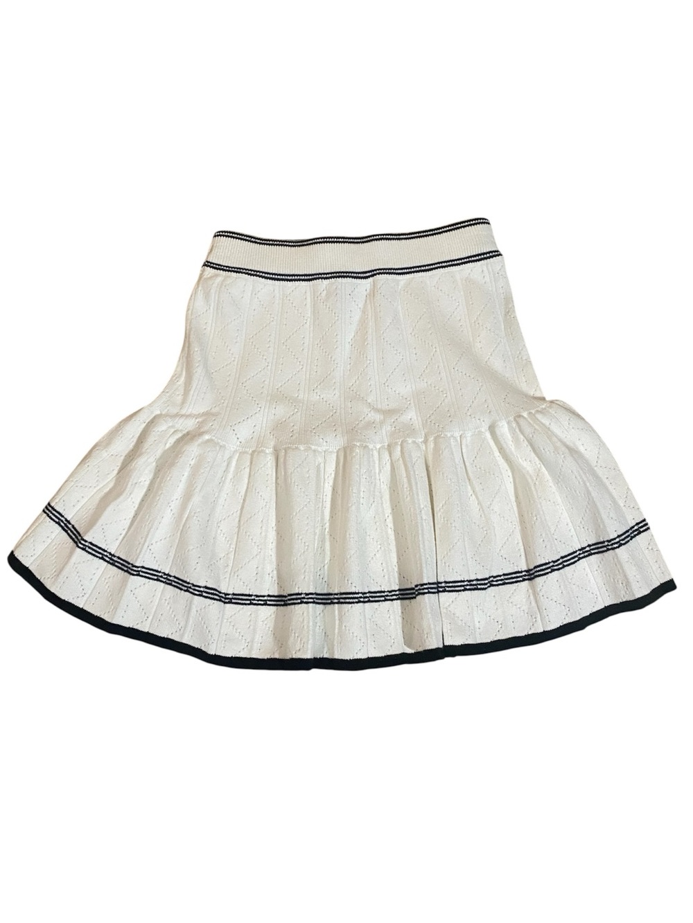 Willow & Wind White Knit Skirt Small Black Trim Pleated Preppy Coquette School